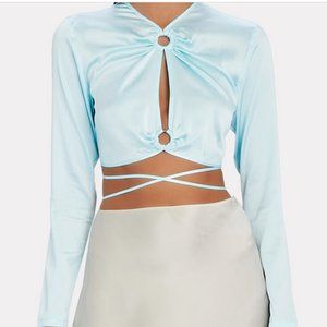 NWT BACKGROUNDE NYC Kinsley Ring-Detail Silk-Satin Top Size P